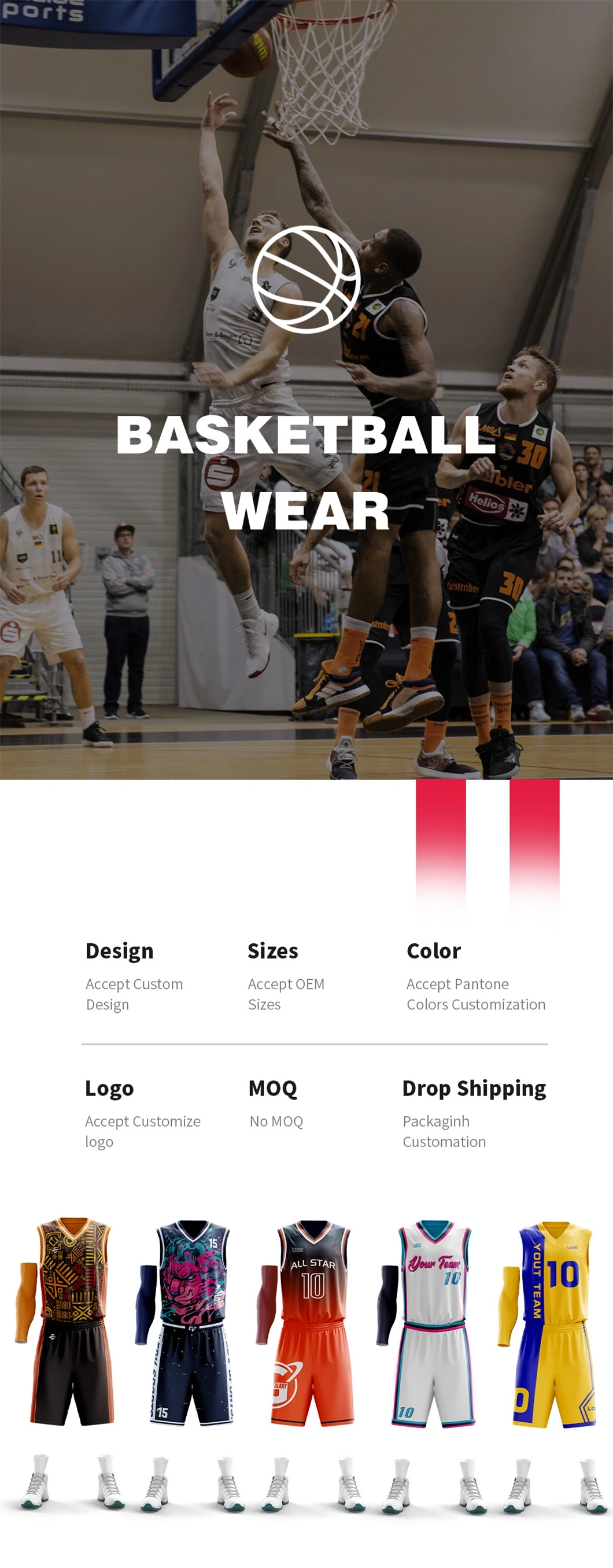Personalized Baseball Custom Team Uniform Basketball Shirts Sports Wear for Sales