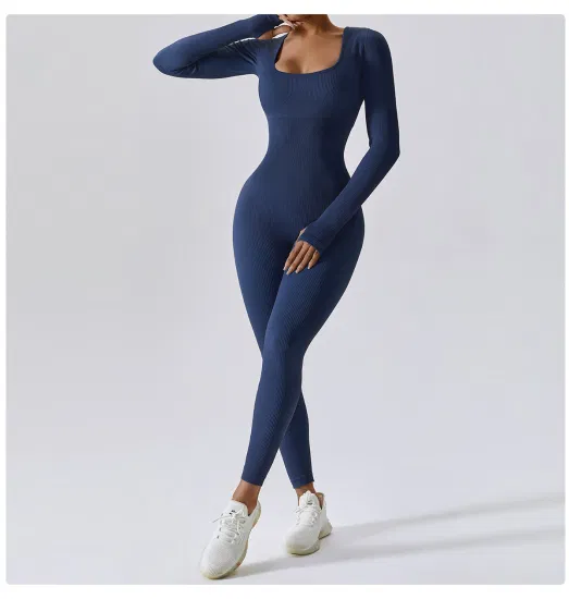 Female Seamless Yoga Bodysuit Dance Fitness Exercise Set Tight Long